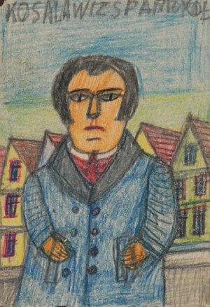 Nikifor KRYNICKI (1895-1968), Mężczyzna w niebieskim płaszczu
