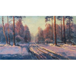 Wiktor KORECKI (1890-1980), Pejzaż zimowy o zachodzie słońca