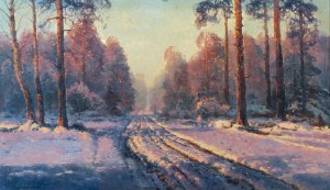Wiktor KORECKI (1890-1980), Pejzaż zimowy o zachodzie słońca