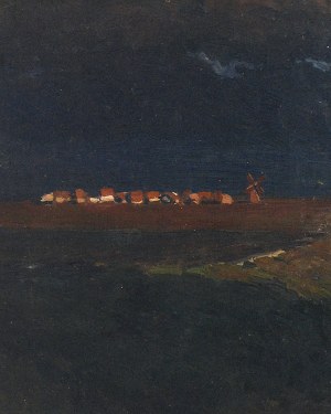 Ferdynand RUSZCZYC (1870-1936), Wieś o zachodzie [Wieś nocą], 1897