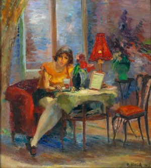 Abram Icek SKÓRNIK (1907-1943), Wieczorny odpoczynek przy herbacie, 1923