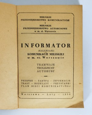 Miejskie Przedsiębiorstwo Komunikacyjne - Informator Kalendarz komunikacji miejskiej w Warszawie - Warsaw 1956