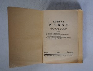 Criminal Code - Lviv Publishing Institute - Lviv 1938.