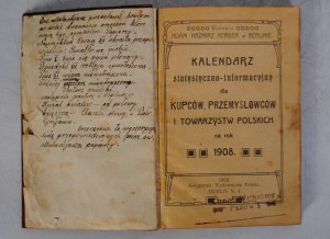 Publisher Adam Kazmierz Kerber In Berlin - Statistical-Informational Calendar For Merchants, Industrialists And Polish Societies For The Year 1908. - Polish Publishing Bookstore. Berlin N. 4. - Stamp - Stamp Cupok Wilhelmy Pszow