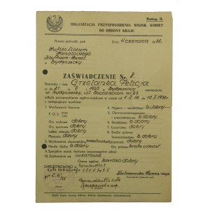 Ženské vojenské výcvikové středisko, Bydgoszcz 1938 - osvědčení (32)
