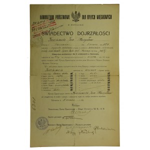 Świadectwo Gimnazjum Państwowego Dla B. Wojskowych w Warszawie 1921 (39)