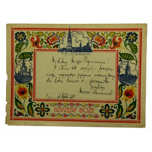 Patriotisches Telegramm Glück Gottes mit einem Bild des Klosters Jasna Góra, 1928 (54)