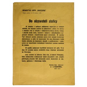 Afisz Dowództwa Armii Warszawa - Do obywateli stolicy, 29 wrzesień 1939 (708)