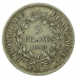 Francja, II Republika, 5 franków 1848 A, Paryż (205)