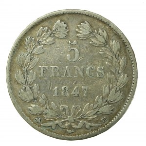 Francja, Ludwik Filip I, 5 franków 1847 BB, Strasburg (211)