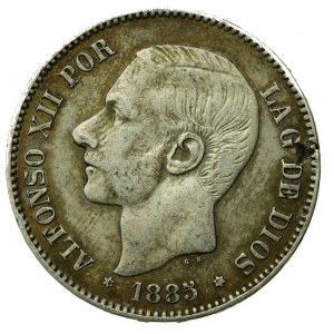 Hiszpania, Alfons XII, 5 peset, 1885 MS-M, Madryt (212)