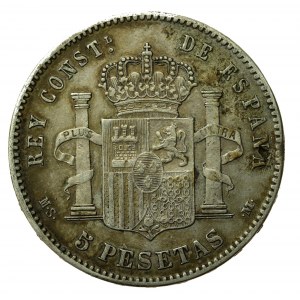 Hiszpania, Alfons XII, 5 peset, 1885 MS-M, Madryt (212)
