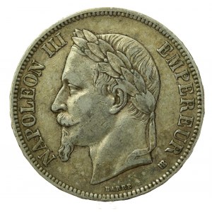 Francja, Napoleon III, 5 franków 1868 BB, Strasburg (228)