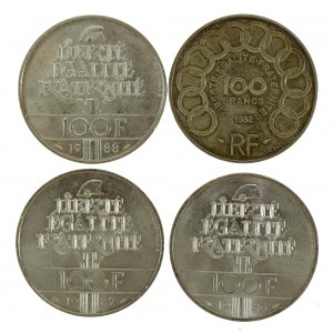 Francja, V Republika, zestaw 100 franków 1986-1992 A, Paryż. Razem 4 szt. (412)