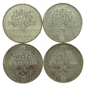 Francja, V Republika, zestaw 100 franków 1986-1989 A, Paryż. Razem 4 szt.(416)