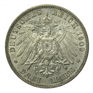 Niemcy, Badenia, Fryderyk II, 3 marki 1909 G, Karlsruhe (286)