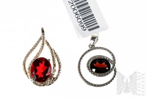 Set of Two Pendants with Natural Garnets and Diamonds, 925 Silver