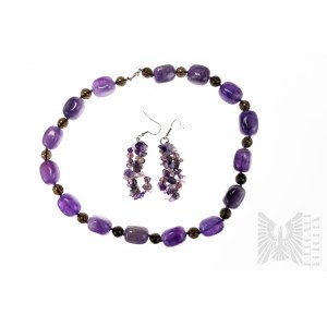 Necklace Set with Earrings with Natural Amethysts, 925 Silver