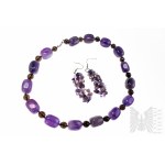Necklace Set with Earrings with Natural Amethysts, 925 Silver