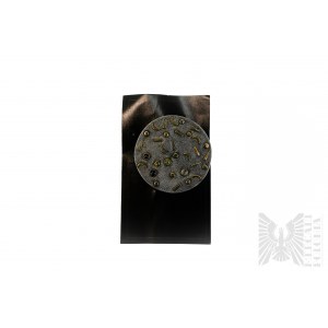 Okrągła Broszka z Naturalnym Granatem, Iolitem, Perydotem i Kwarcem, Srebro 925