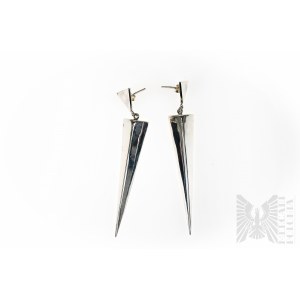 Triangular Elongated Modernist Earrings, 925 Silver