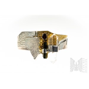 Avantgarde-Armband mit natürlichem Bergkristall, grünem Turmalin und Stein, 925 Silber