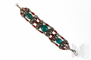 Bracelet with Natural Turquoise and Coral, 925 Silver
