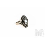 Ring mit natürlichem himmelblauem Topas und Markasiten, 925 Silber
