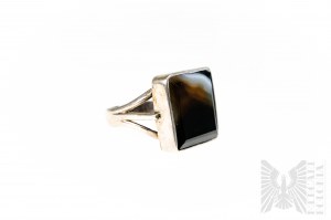 Ring with Natural Agate with Square Form, 925 Silver