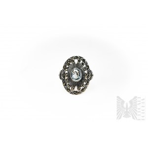 Ring mit natürlichem himmelblauem Topas und Markasiten, 925 Silber