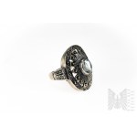 Ring mit natürlichem himmelblauem Topas und Markasiten, 925 Silber