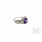 Ring with Natural Amethyst 2.45 ct and 12 White Topazes 0.06 ct, Silver 925, Has Gemporia Certificate