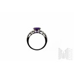 Ring with Natural Amethyst 2.45 ct and 12 White Topazes 0.06 ct, Silver 925, Has Gemporia Certificate
