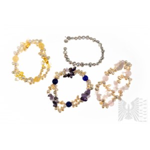 Set of 4 Bracelets with Cultured Freshwater Pearls and Natural Stones such as Citrines