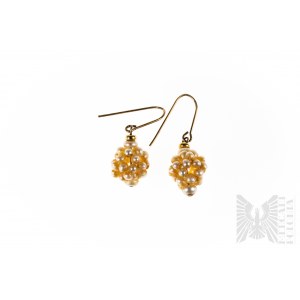 Earrings with Cultured Freshwater Pearls, Product Weight 2.20 Grams, Open Clasp.