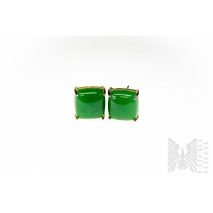 Kolczyki Pozłacane z Barwionym Jadeitem 12 ct, Srebro 925 Pozłacane