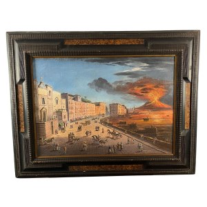 ANONIMO, Depicting Naples from Santa Lucia with the eruption of Vesuvius