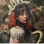 UNIDENTIFIED SIGNATURE, Portrait of a woman sitting in an armchair with a background adorned with a vase of flowers