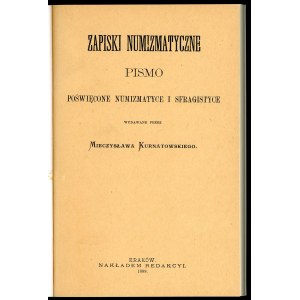 Kurnatowski, Notes numismatiques [réédition].