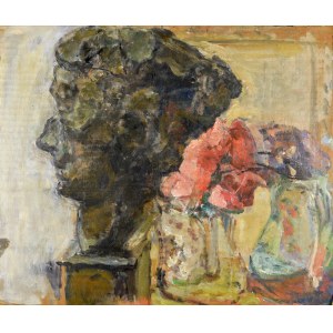 Zygmunt SCHRETER, SZRETER (1886-1977), Martwa natura z kwiatami w wazonie i rzeźbą głowy