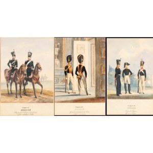 Lot of three prints depicting figures in uniform of the Imperial Russian Army