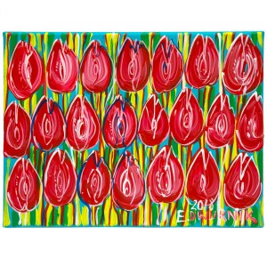 Edward Dwurnik (ur. 1943), Tulipany czerwone, 2018, 30 x 40 cm