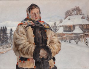 Władysław Jarocki (1879 Podhajczyki - 1965 Kraków), Portret góralki na tle chaty, 1937