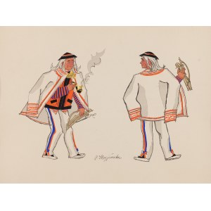 Zofia Stryjeńska (1891 Kraków - 1976 Genewa), Stary muzyk z Zakopanego, plansza XXIV z teki 'Polish Peasants' Costumes', 1939