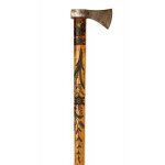 Axe cunt with metal badges of trails climbed, early 20th century.