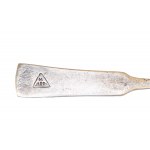 First National Plated, Silver and Metalware Factory M. Jarra, Krakov, Polsko, Papírový nůž a tři dezertní lžičky, počátek 20. století.