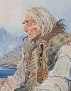 Janusz Kotarbiński (1890 Gołonóg - 1940 Zakopane), Góral na tle szczytów, 1929