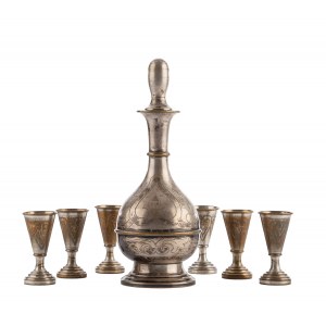 First National Plated, Silver and Metalware Factory of M. Jarr, Krakow, Poland, Set of decanter and six glasses, after 1911