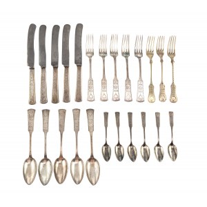 First National Plated, Silver and Metalware Factory of M. Jarra, Krakow, Poland, Zakopane-style cutlery set, early 20th century.