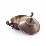 First National Plated, Silver and Metal Works Factory of M. Jarra, Cracow, Poland, Round sugar bowl with lid in Zakopane style, (661), early 20th century.